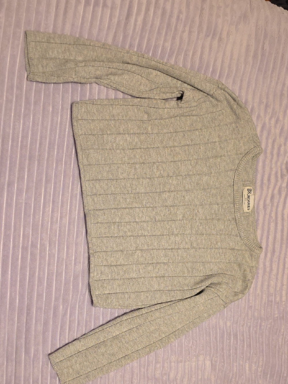 No Boundaries Light Gray Ribbed Pullover